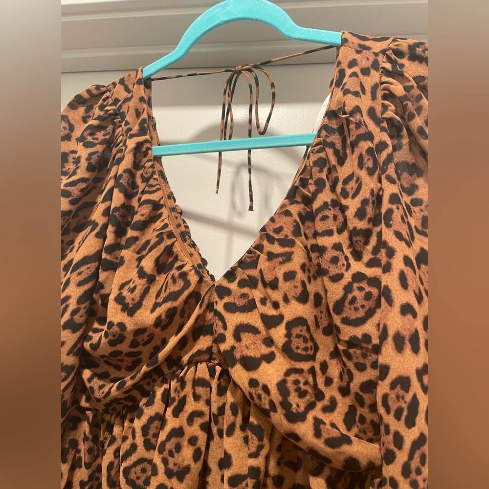 LIKE NEW H&M Brown & Black Leopard Print V-Neck Long-Sleeve Crop Top Blouse - S - Picture 8 of 14